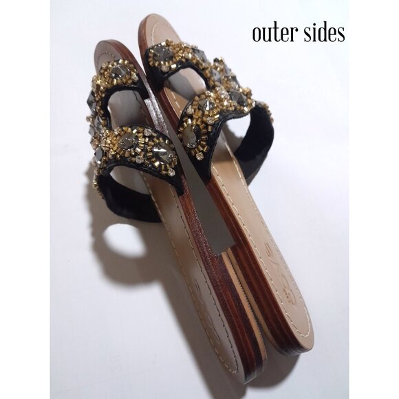 Swarovski Crystal & Rhinestone The Cove Bling  Slides sz 9 Brown Leather Multi - Picture 8 of 9